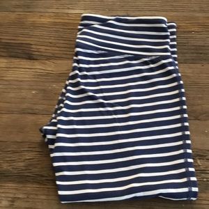 Athleta cropped leggings, navy and white striped